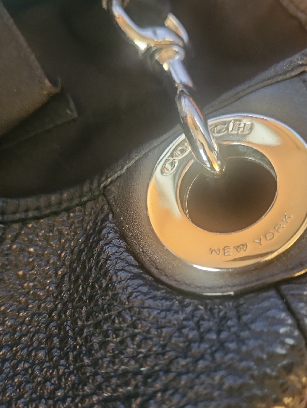 Coach Peppled Leather Hadley Black Leather Tote Bag - Picture 5 of 14